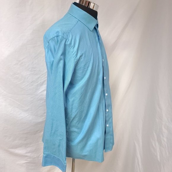 Buttoned Down Mens XL 17/17.5-34/25 Blue Teal Diamond Long sleeve Button Shirt - Picture 6 of 13